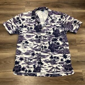 REACTION KENNETH COLE White Purple Palm Tree Hawaiian Button Down Shirt Men XL